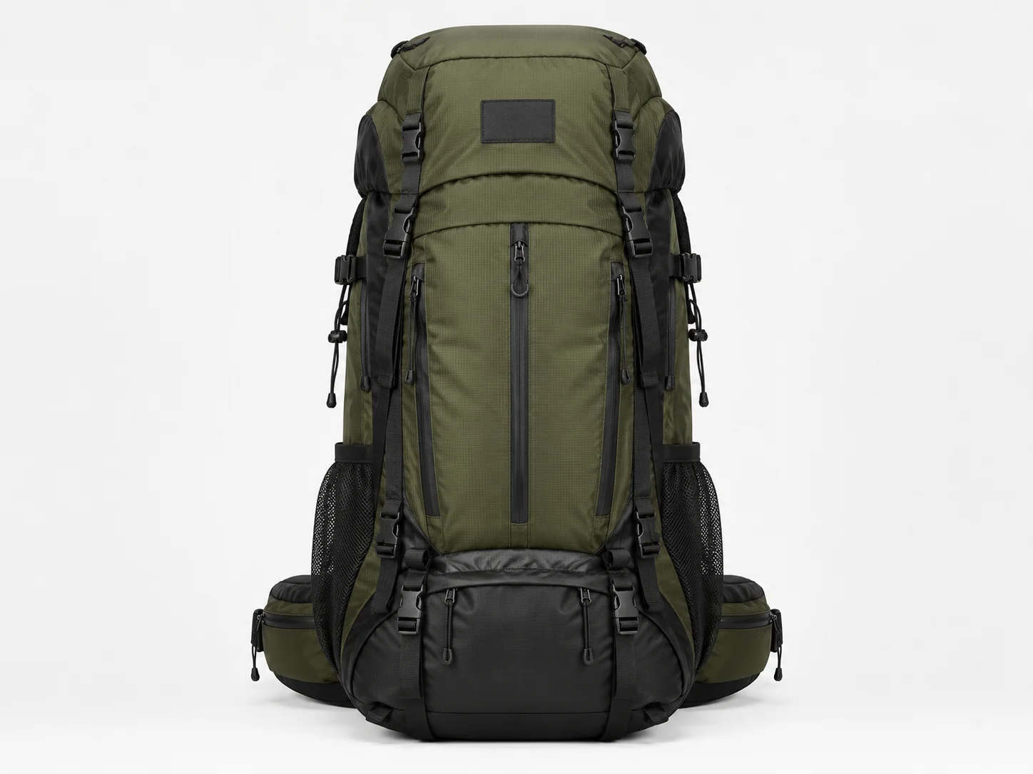 Custom hiking backpack with padded shoulder straps and multiple compartments - front view