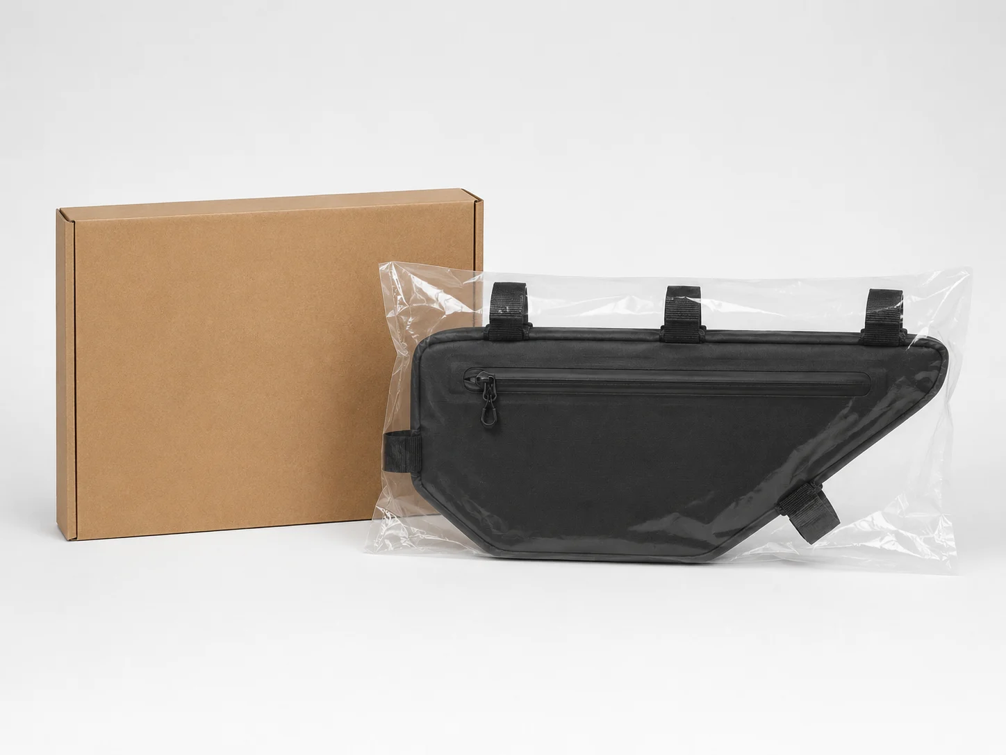 Waterproof cycling frame bag with custom logo and compact storage - side view - custom logo and pocket detail