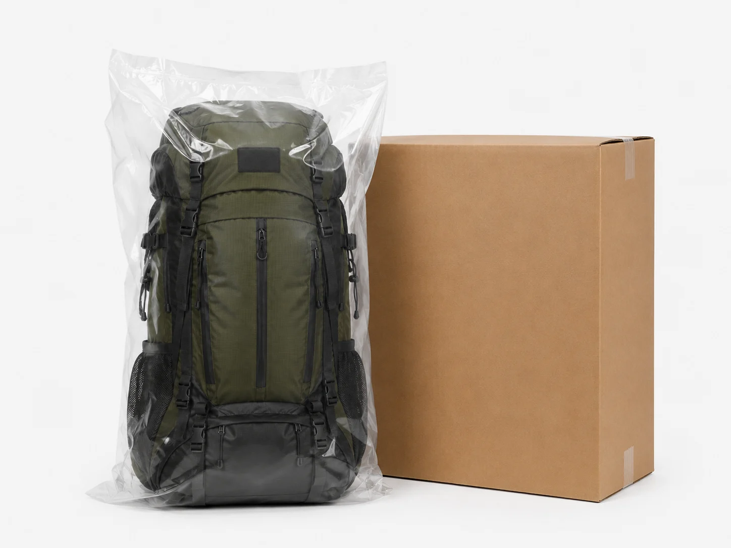 Custom 45L hiking backpack with internal aluminum frame - custom logo and pocket detail