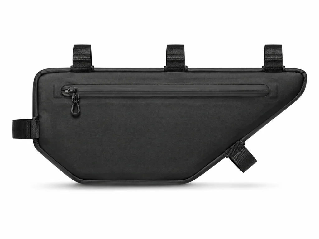 Waterproof cycling frame bag with custom logo and compact storage - side view