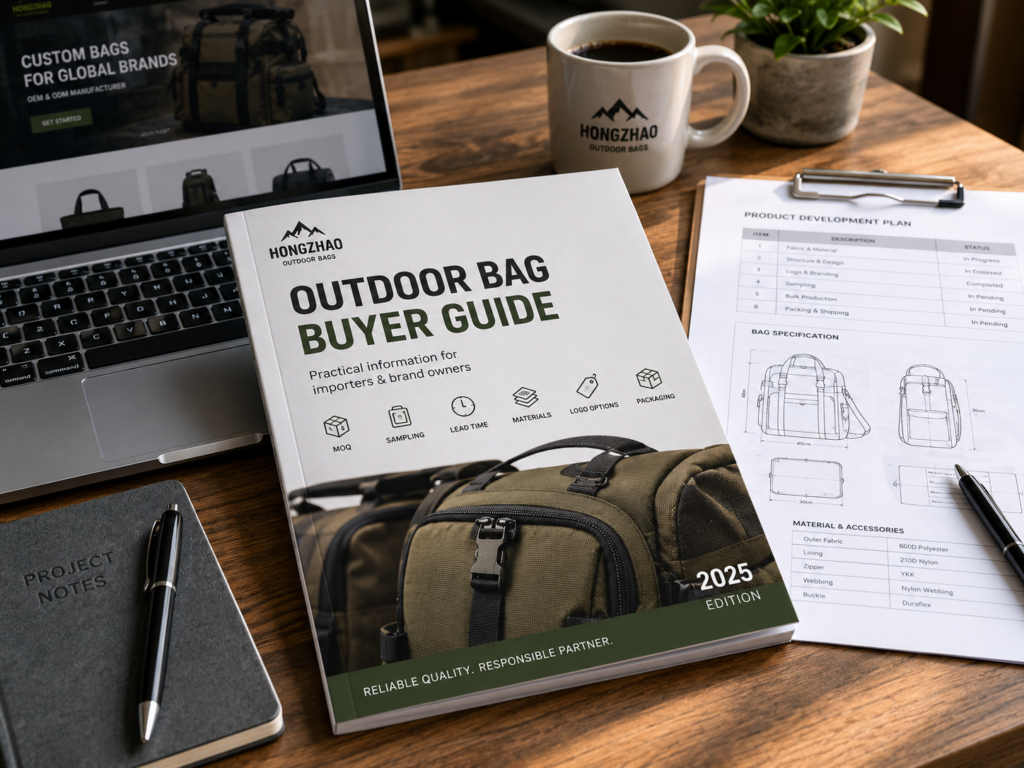 Outdoor bag buyer guide with MOQ, sampling, lead time and material information