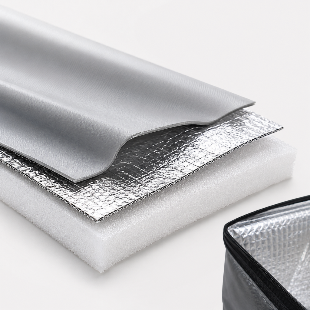 PEVA lining aluminum foil and EPE foam insulation materials for custom cooler bags