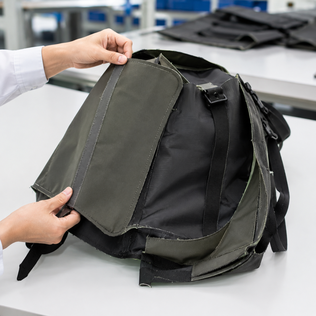 Semi-finished custom bag inspection during quality control process
