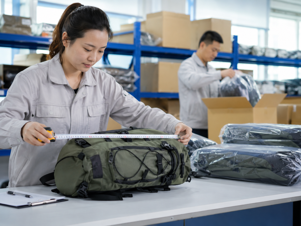 Outdoor bag final inspection and packing process before shipment