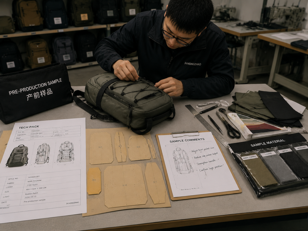 OEM outdoor bag production planning including cutting sewing scheduling and semi-finished products
