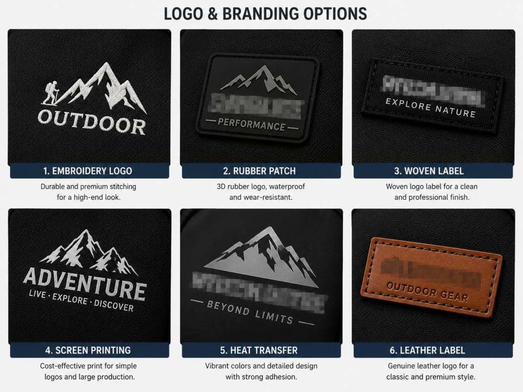 Embroidery rubber patch woven label screen printing heat transfer and leather patch logo options