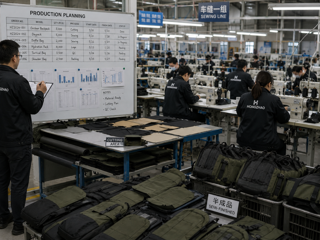 Pre-production outdoor backpack sample developed based on approved Tech Pack and buyer requirements